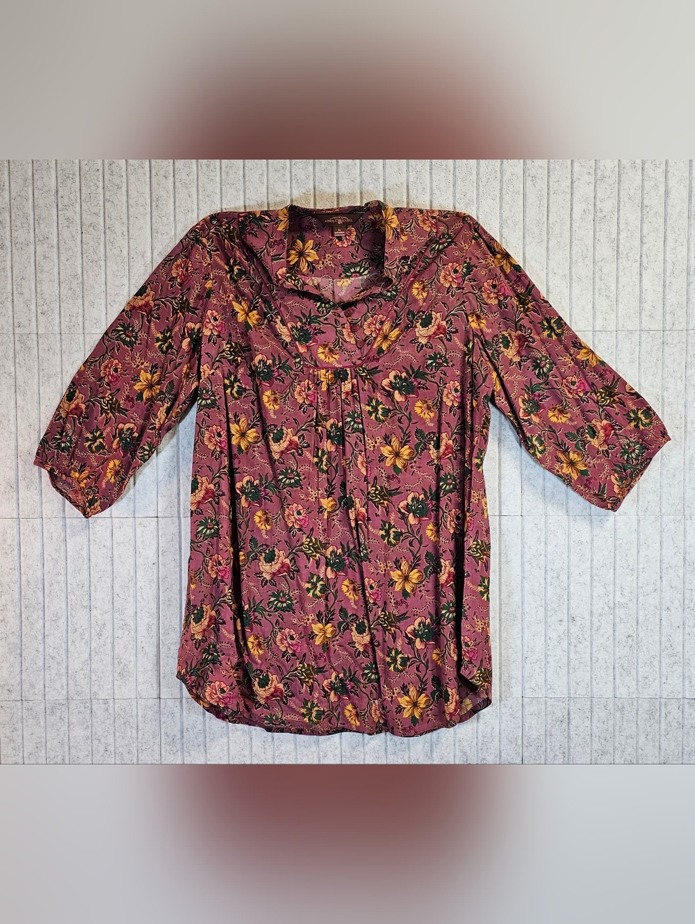 April Cornell Floral Boho Blouse Women’s XL Pink Mauve Button Front Tunic